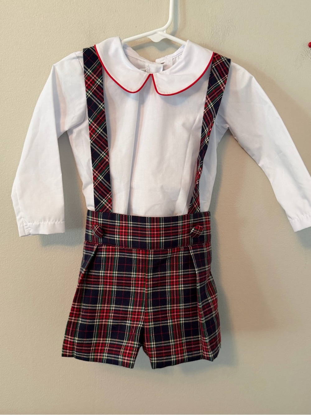 The Beaufort Bonnet Company Classic Plaid Suspender Shorts and White Shirt